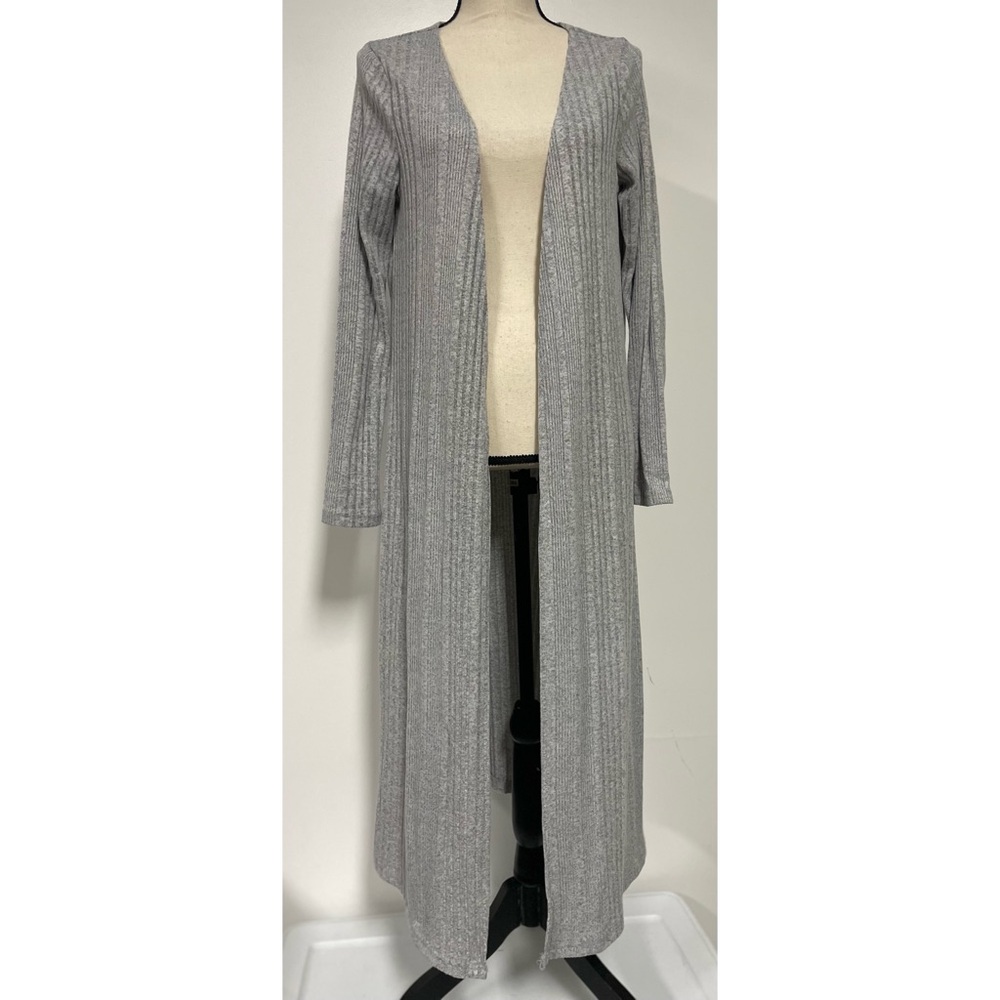 Shein Open Front Ribbed Cardigan Duster Gray Size M